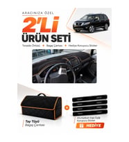 NİSSAN PATHFİNDER (2005-2014) Uyumlu Torpido Örtüsü + Tay Tüyü Bagaj Çantası + Sticker Seti - Siyah Kahverengi