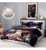 Monohome Premium Luxury Çift Kişilik Nevresim Takımı 3D Pamuk Saten Brown Lotus (Lacivert)