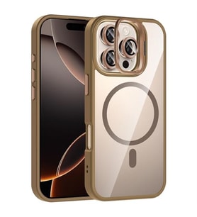 Coverzone iPhone 16 Pro ile Uyumlu Z-Etro MagSafe Wireless ?arj Destekli, G��l� Manyetik Tutucu, Stand Olabilen, Kamera Lens Hediyeli Koruyucu K?l?f Desert Titanyum