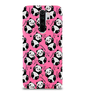 Xiaomi Redmi Note 8 Pro Uyumlu Lansman Kılıf Panda Tasarımlı İçi Kadife Kapak-Neon Pembe (Şeffaf)