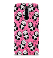 Xiaomi Redmi Note 8 Pro Uyumlu Lansman Kılıf Panda Tasarımlı İçi Kadife Kapak-Neon Pembe (Şeffaf)