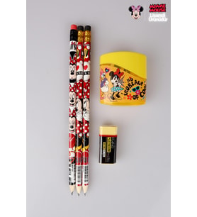 LİSANSLI MINNIE MOUSE 3 ADET SİLGİLİ KURŞUN KALEM,KALEMTRAŞ VE SİLGİ KIRTASİYE SETİ