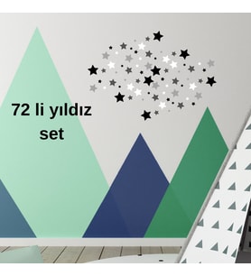 72 Adet Siyah Beyaz Yıldız Duvar Süsü Seti Çift Taraflı Bantlı Duvar Dekorasyonu Çocuk Odası & Ev Süsleme