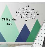 72 Adet Siyah Beyaz Yıldız Duvar Süsü Seti Çift Taraflı Bantlı Duvar Dekorasyonu Çocuk Odası & Ev Süsleme (Siyah - Beyaz)