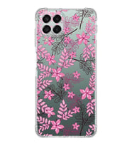 Samsung Galaxy M33  Köşe Korumalı Antişok Kapak Floral Pembe Tasarımlı Şeffaf  Kılıf