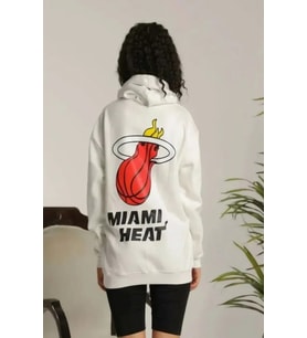 Unisex Kapşonlu Baskılı Sweetshirt - Beyaz