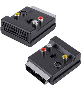 Powermaster PM-3187 SCART Erkek Dişi - RCA + S-Video Anahtarlı Çift Yönlü AV Görüntü Ses Çevirici Adaptör (21 Pin)