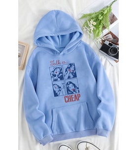 Cheap Baskılı Oversize Sweatshirt (Bebe Mavi)