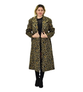 Kadın Leopar Desenli Uzun Kaşe Kaban BGL-ST04064 (Haki)