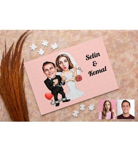 Karikatürlü Gelin Damat Mahkum Kişiye Özel Puzzle