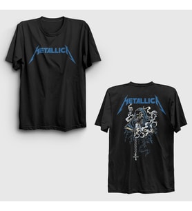 Presmono Unisex Siyah Gun Smoke Metallica Sırt Baskılı T-Shirt 516883tt