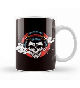 Japanese Art Girl Skull Samurai Japan Flag Ninja Shinobi Kupa Bardak Porselen