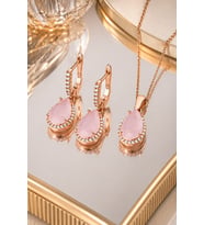 925 AYAR ROSE KAPLAMA  DAMLA KUVARS TAŞLI  GÜMÜŞ SET