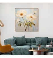 Yağlı Boya Dokulu Tablo Spatula Modern Çiçekler Altın Çerçeveli U02010