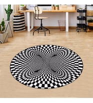 Geometrik 3 Boyutlu Desenli Dijital Baskı Yıkanabilir Kaymaz Taban Spor Yuvarlak Halı (Beyaz)