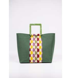 El Çantası Yeşil Duck Kumaş Astarlı Mıknatıslı 45x40 (Yeşil - Sarı - Krem)