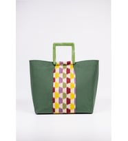 El Çantası Yeşil Duck Kumaş Astarlı Mıknatıslı 45x40 (Yeşil - Sarı - Krem)