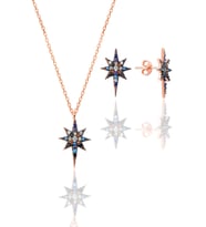 Söğütlü Silver Gümüş mix renkli taşlı ikili set