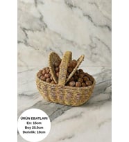 Doğal Hasır Kapaklı Oval Sepet  El Örgüsü Rattan Kuruyemiş & Saklama Sepeti (Kahve-Hardal)