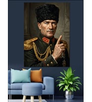 Atatürk Kalpaklı Asker Portresi Dekoratif Kanvas - Mdf Ahşap Tablo