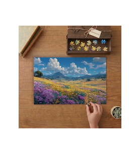 Mor SaRI Çiçekler ve Dağ Manzarası Tasarımı 240 parça Ahşap Puzzle Ahşap Kutuda MP01331