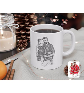 BK Gift Kişiye Özel Tam Boy Karakalem Baba ve Kız Karikatürlü Beyaz Kupa Bardak-1