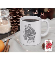 BK Gift Kişiye Özel Tam Boy Karakalem Baba ve Kız Karikatürlü Beyaz Kupa Bardak-1