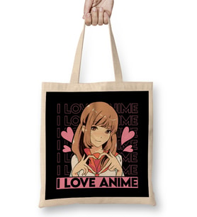Cute I Love Anime Girl Japanese Kawaii Obsessed Bez Çanta Uzun Saplı