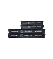 Skoda Logolu Karbon Kapı Eşiği Koruyucu Bant Folyo 4'lü Set