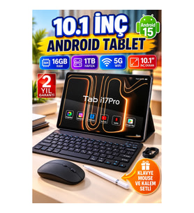 10.1 İnç Android 15 Tablet 16GB RAM 1TB Hafıza – Klavye Mouse ve Kalem Setli 5G WiFi