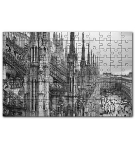 Cakapuzzle İtalya Milano Görkemli Katedral Siyah Beyaz Puzzle Yapboz MDF (Ahşap) (120 Parça)