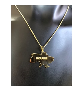 Kadın Erkek Gümüş Kolye - Ukranie (UKRANYA) Haritası Bayrağı Gold Renk 925 Ayar Ülke Kolye