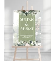 Söz Nişan Düğün İçin 50x70 Karşılama Panosu - Yeşil Çiçek Desenli 004