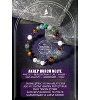 Akrep Burcu Bileklik Ametist, Bordo Granat Lal, Havlit, Kaplan Gözü, Labradorit, Yeşim