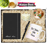 Kişiye Özel Deri Ajanda Kalem & Kristal Dünya & Bir Yıldız Gibi Parla Kupa Seti