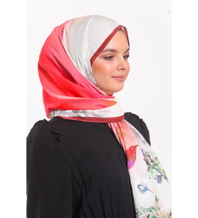 Çiçekli Desen Elegante Seri Şal Eşarp Askısı İle Birlikte 75x200 Gri Pudra Krem-
