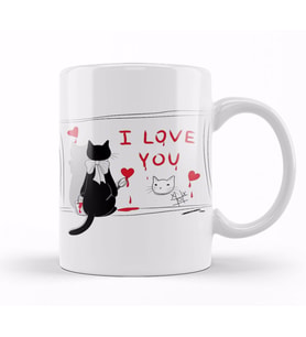 Kedi Cat Love Kupa Bardak Porselen