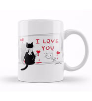 Kedi Cat Love Kupa Bardak Porselen