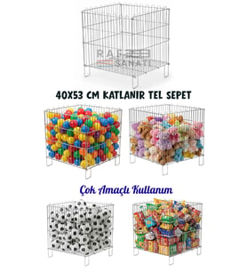 Katlanır Tel Havuz Sepeti 40x53 cm  Market ve Mağaza Promosyon Sepeti  Metal Havuz Sepet