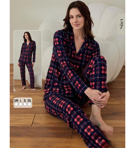 Boyraz Kadın Süet Boydan Düğmeli Pijama Takımı 02003 - 1 Adet (Lacivert)