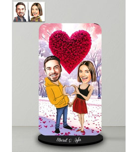 Kişiye Özel Sevgililer Günü Karikatür Ahşap Biblo Model 7-2