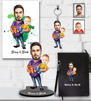 Kişiye Özel Babalar Günü Baba Erkek Bebek Karikatürlü 5 lİ Hediye Seti Model-3