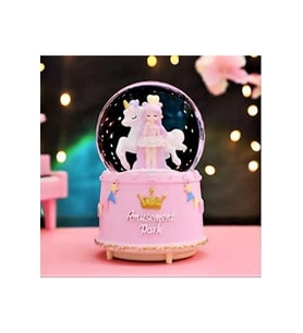 Unicorn Ve Sevimli Kız Işıklı Müzikli Püskürtmeli Büyük Boy Kar Küresi (Pembe)