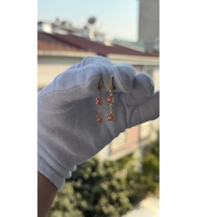 Kadın Gold Renk Sallantılı Pembe Kelebek Model Küpe