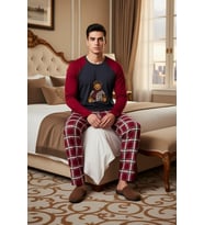 Kadın Ayıcık Baskılı Ekose Pijama Takımı Fonksiyonel Dayanıklı Kaliteli Konforlu Estetik Şık