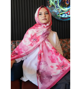 Manolya Çiçek Desen Kırmızı Soft Pamuk Şal
