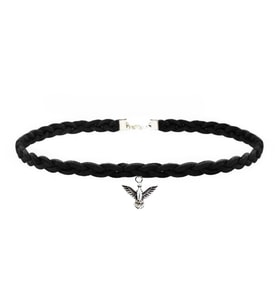 Siyah Süet Saç Örgü Albatros Kuşu Kadın Choker
