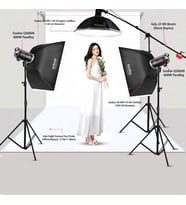 Godox QS600 II W/S 3'lü Stüdyo Paraflaş SoftBox Kit (600 Watt) & Stüdyo Fon Perde Sistemi
