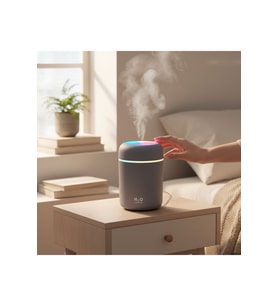 Siyah Mini Ultrasonik Nemlendirici, Renkli LED Işık ve USB Aromaterapi Difüzör