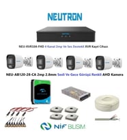 Neutron 2mp 4 kameralı Gece Renkli Sesli Dış ortam AHD Full Kamera Seti 4TB Disk NEU-AB120-28-CA